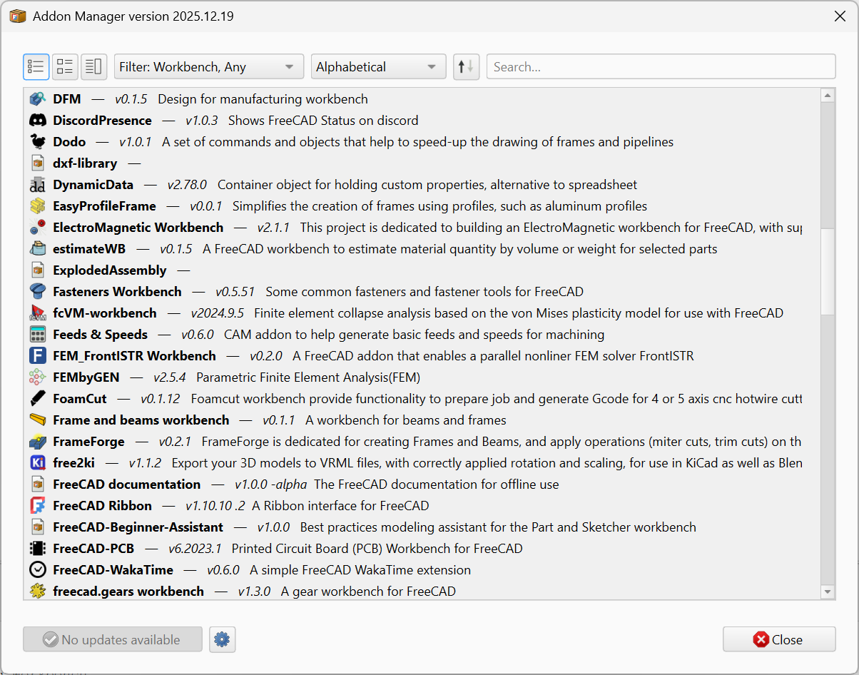 Addon Manager in Compact view