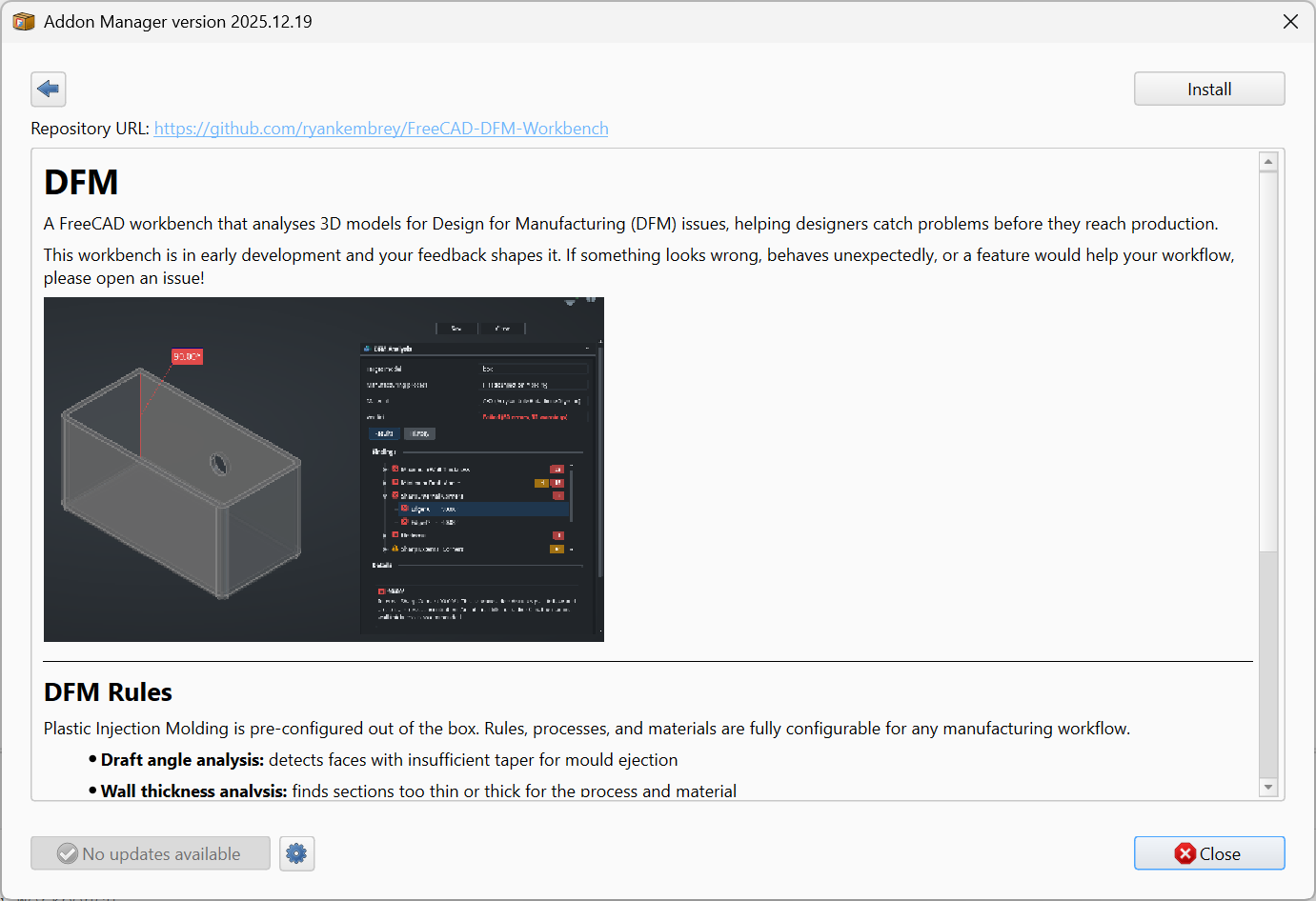 Addon Manager rendering an addon's Overview file