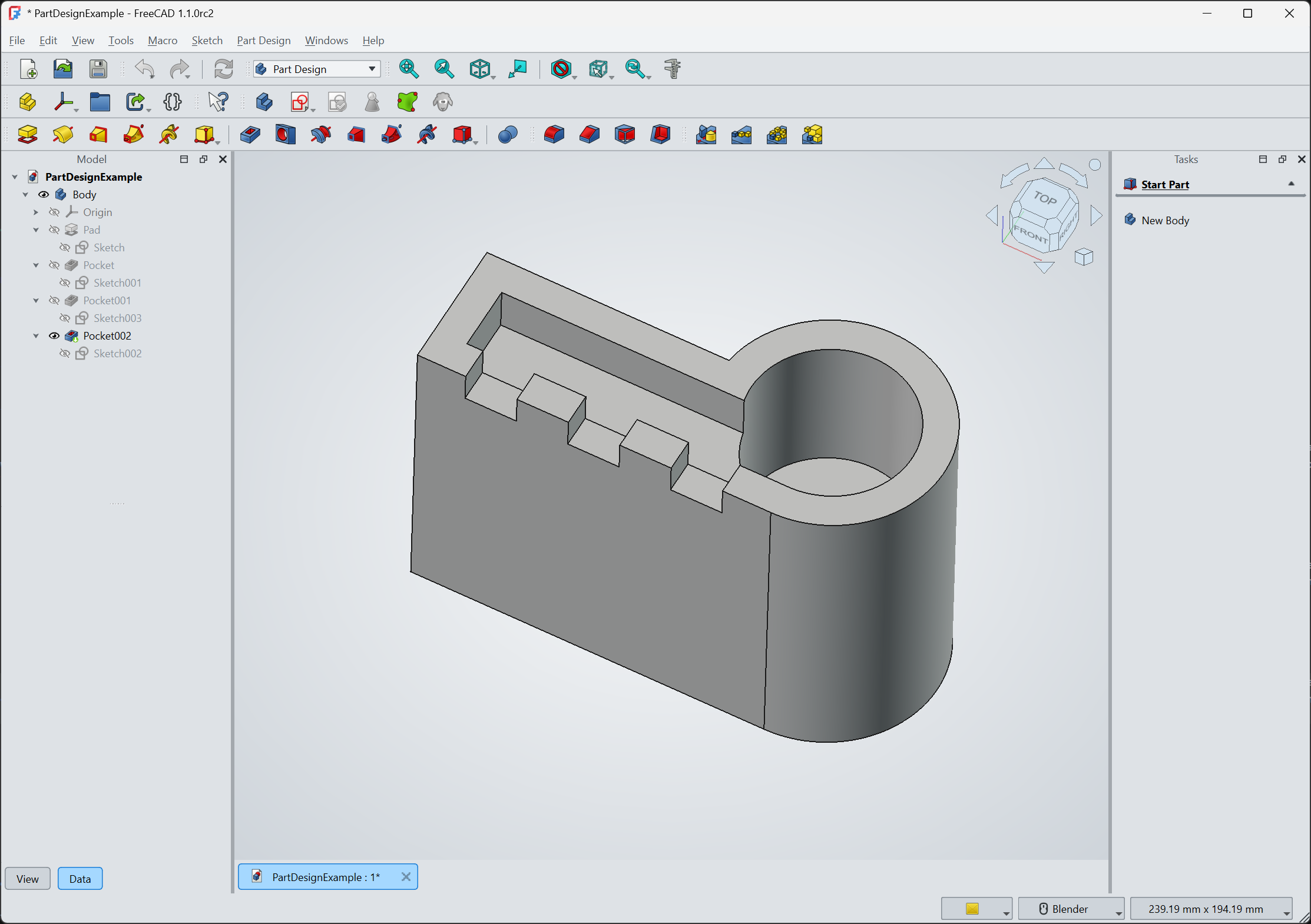OpenLight theme applied to a Part Design example