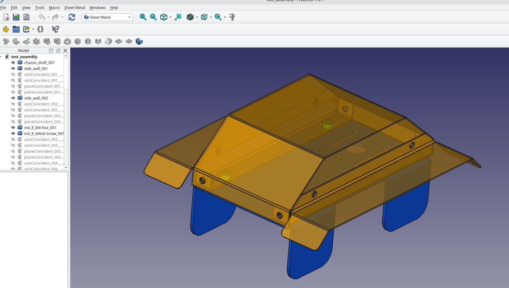 Test assembly sheet metal