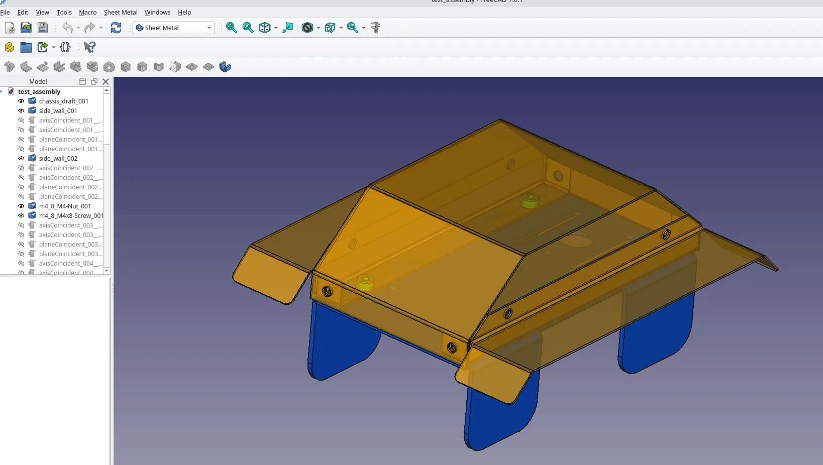 Test assembly sheet metal