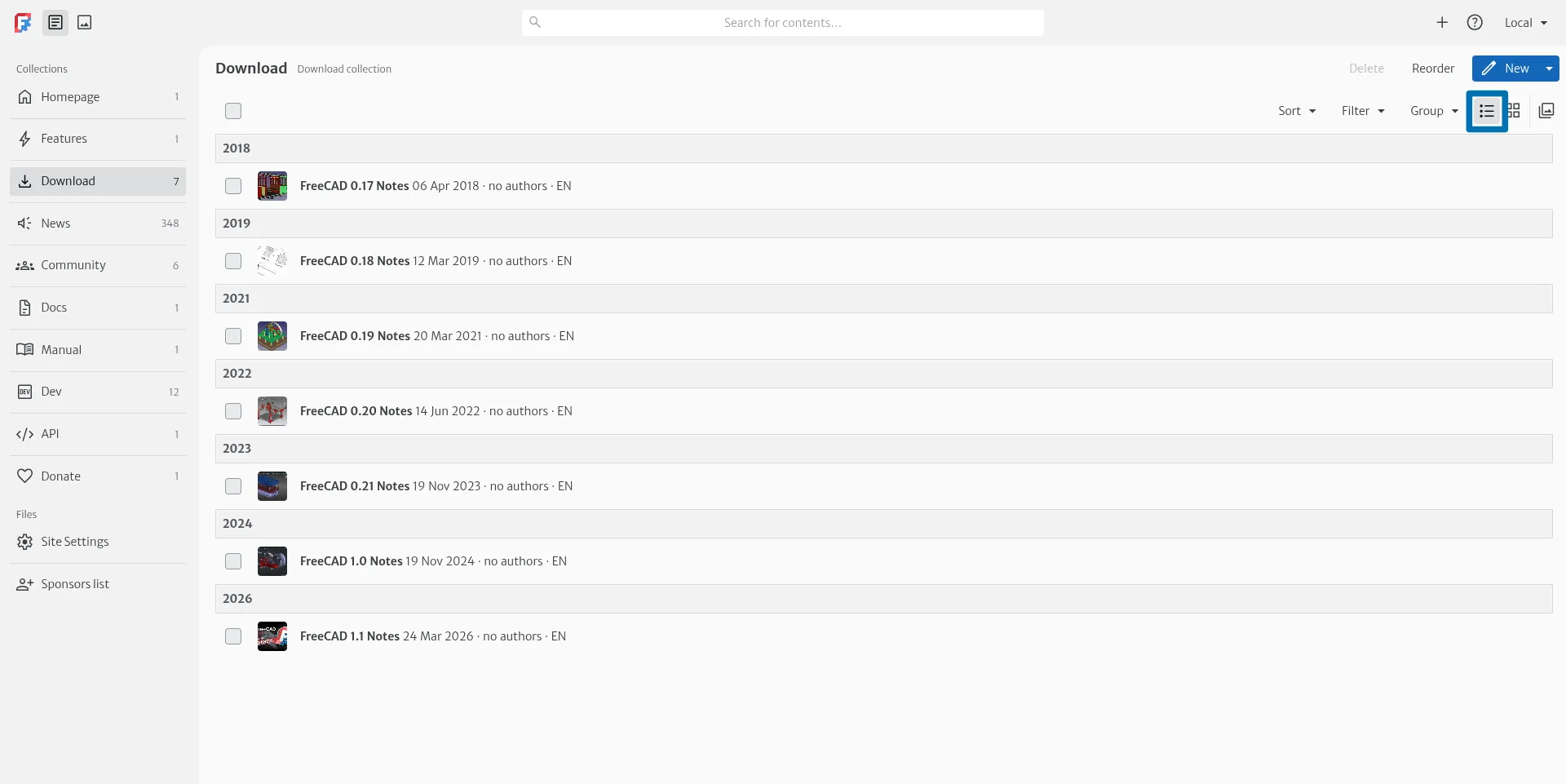 Collection compact vertical list view