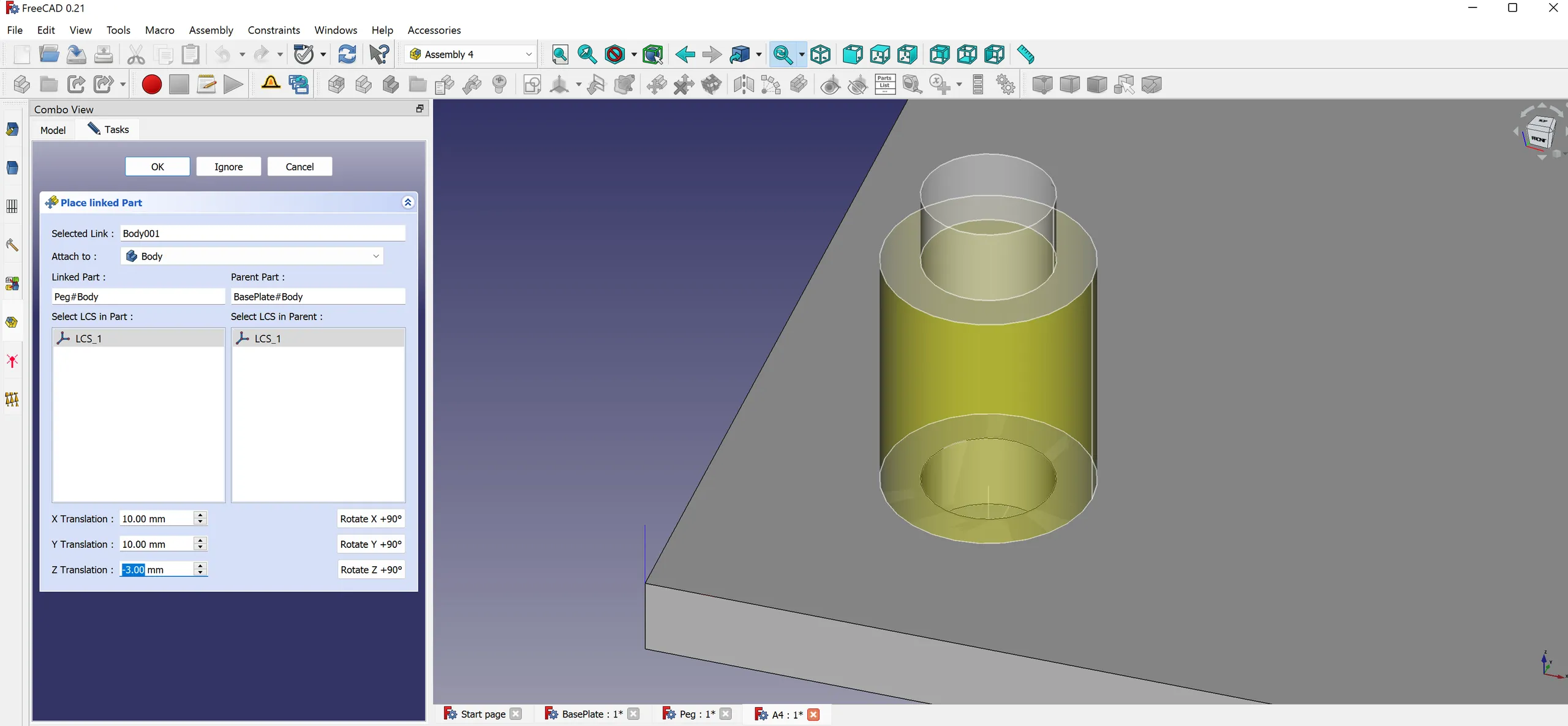 Placing a new body in Assembly 4