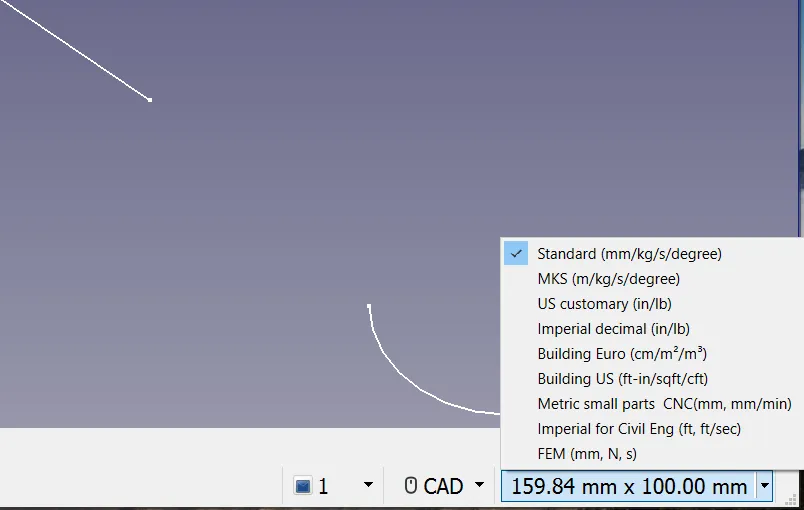 The new unit system menu in FreeCAD 0.21dev