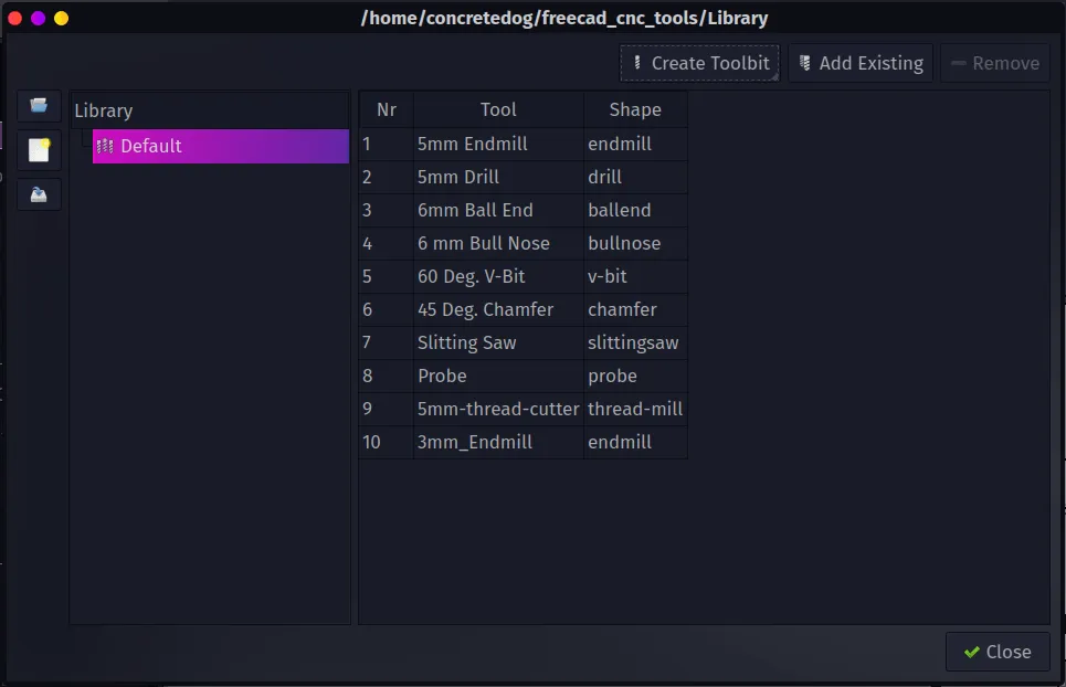 Tool library editor