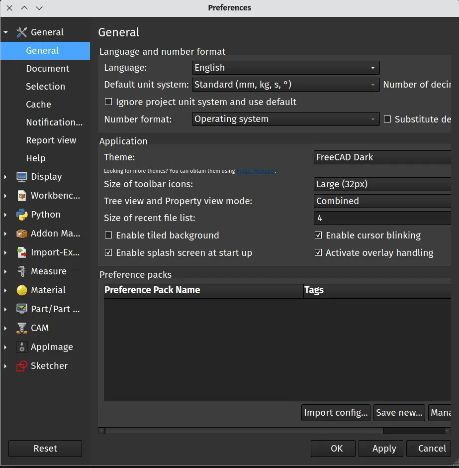 Freecad preferences