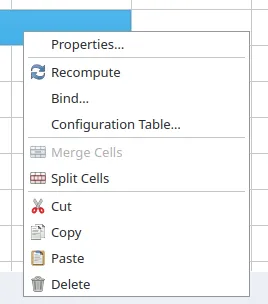 Spreadsheet context menu
