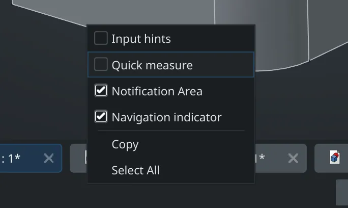 Status bar context menu