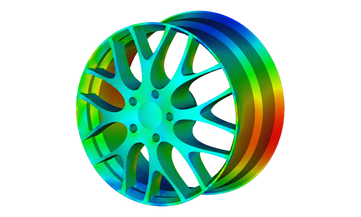 Finite element analysis results displayed on a wheel model in FreeCAD