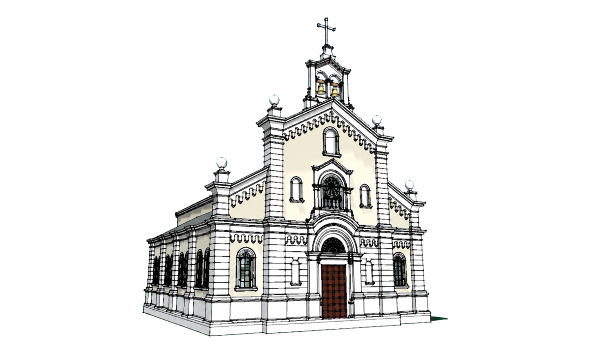An architectural model of a church created in FreeCAD