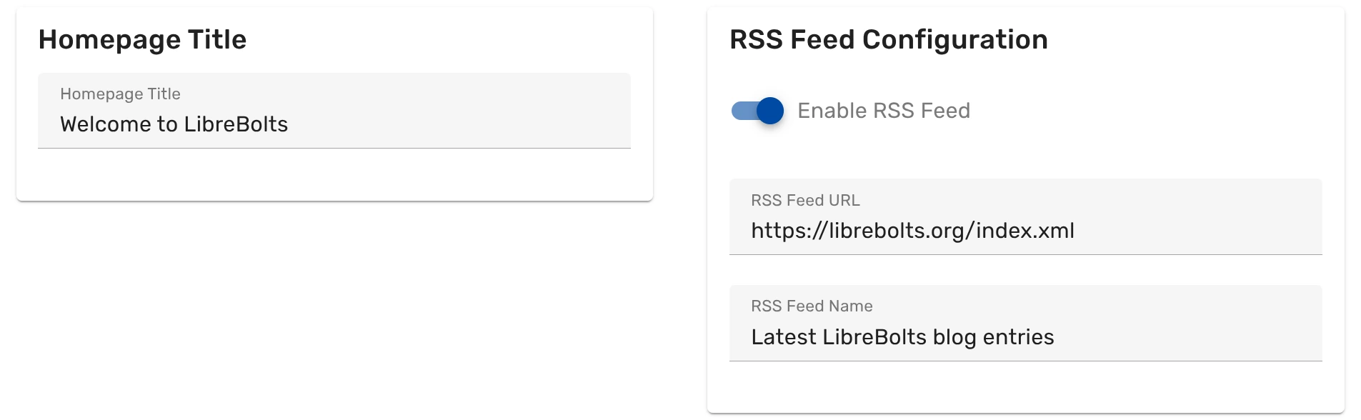 homepage title and rss feed