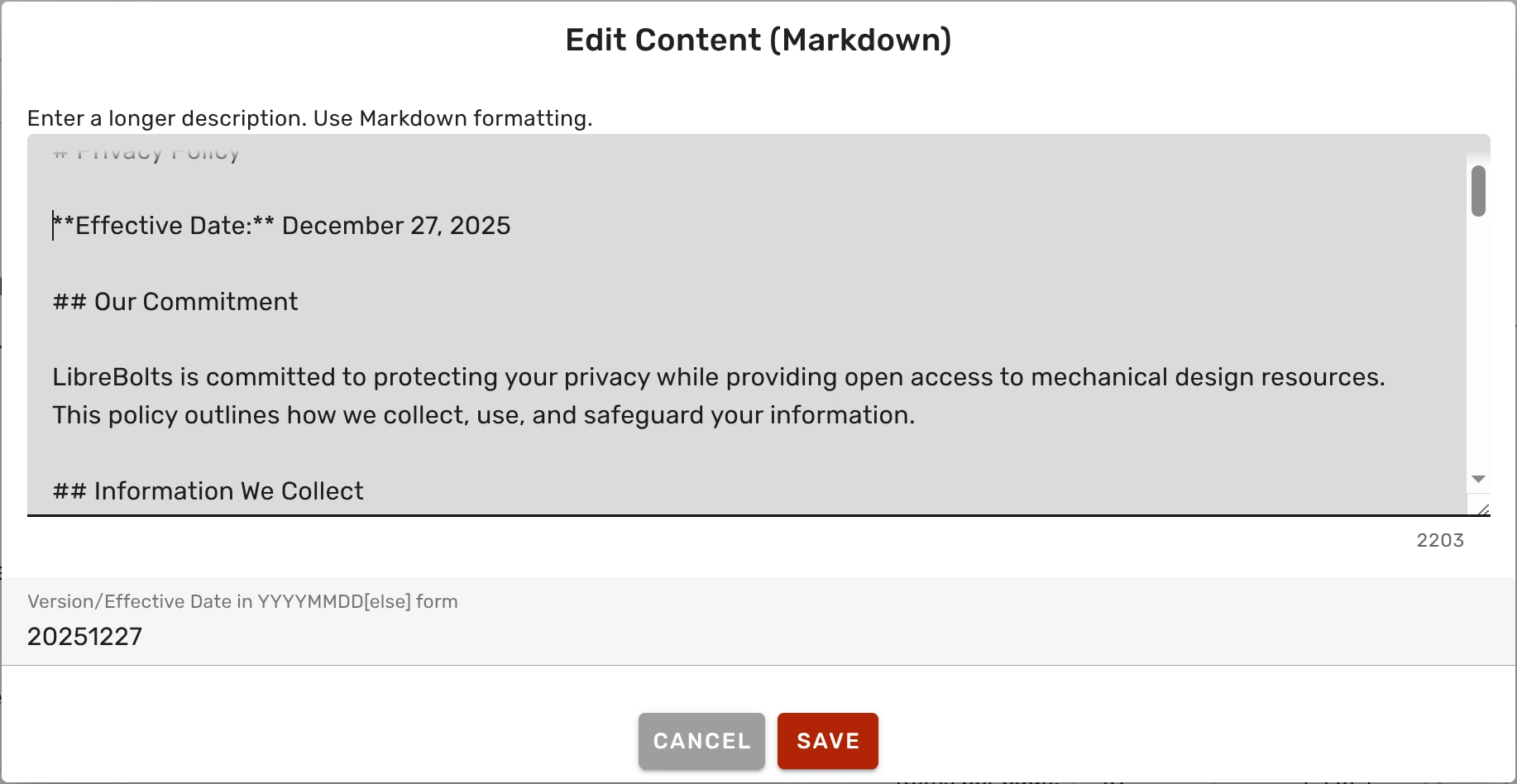 insert new privacy policy text