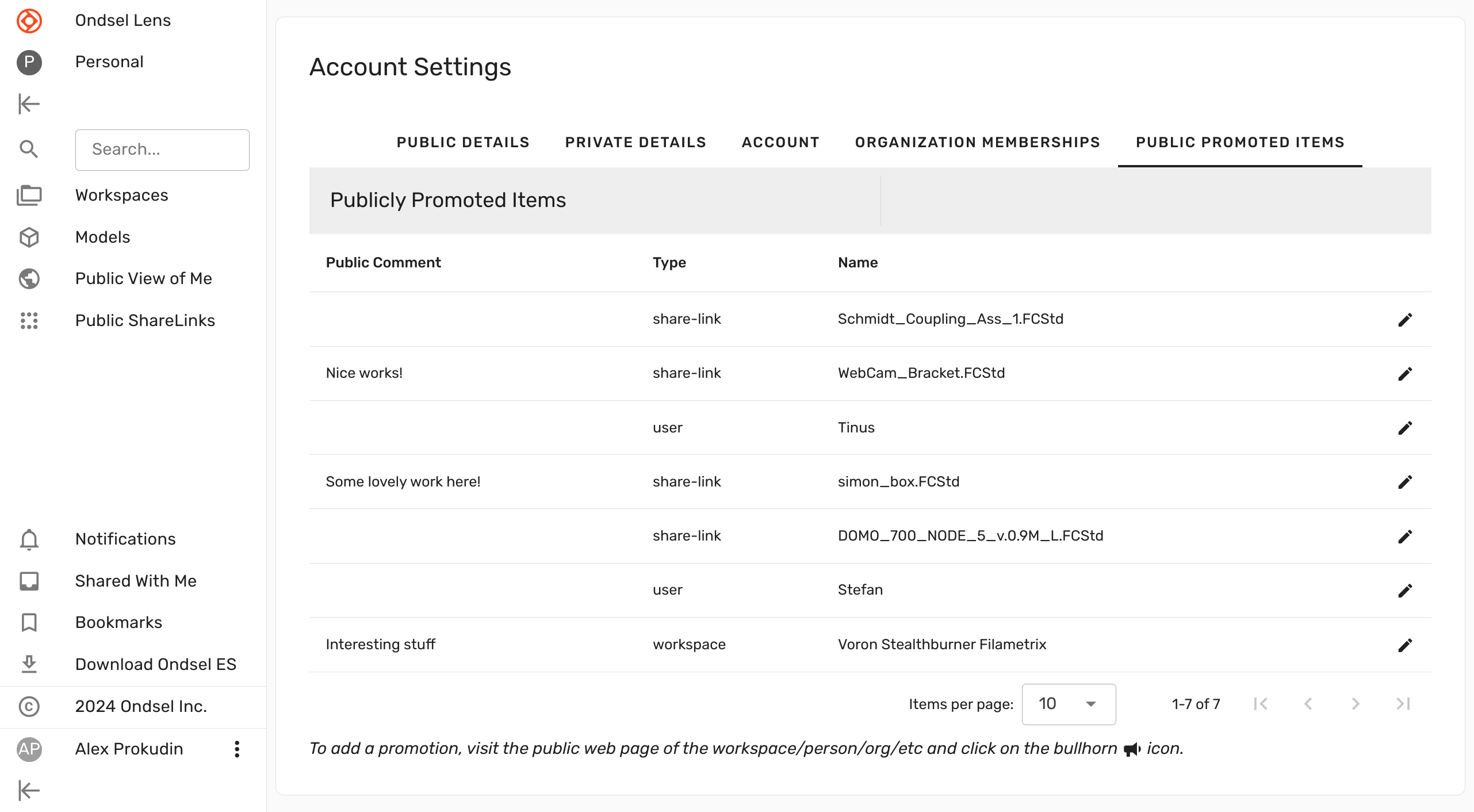 Public promoted items