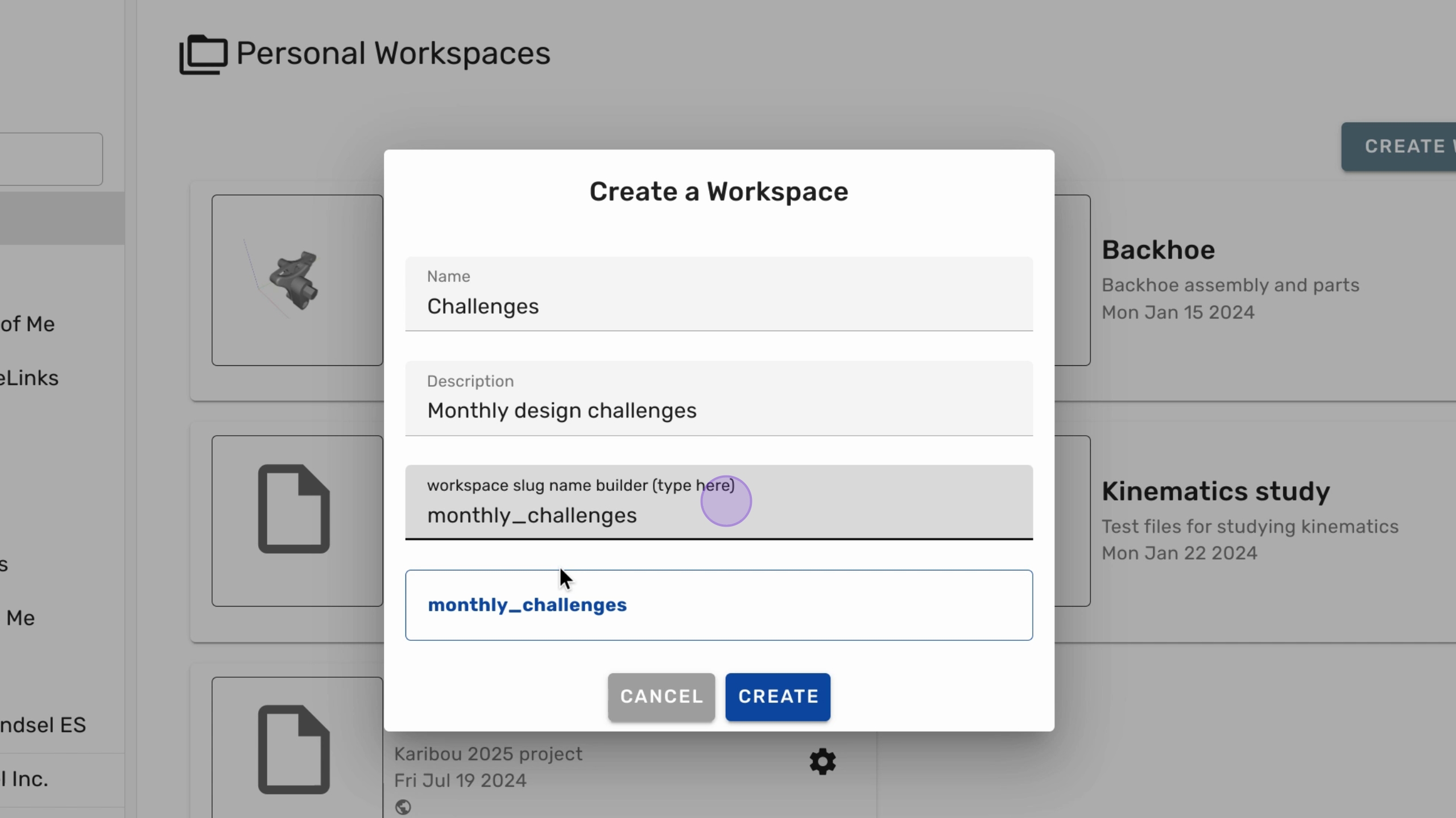 Create new workspace, step 3